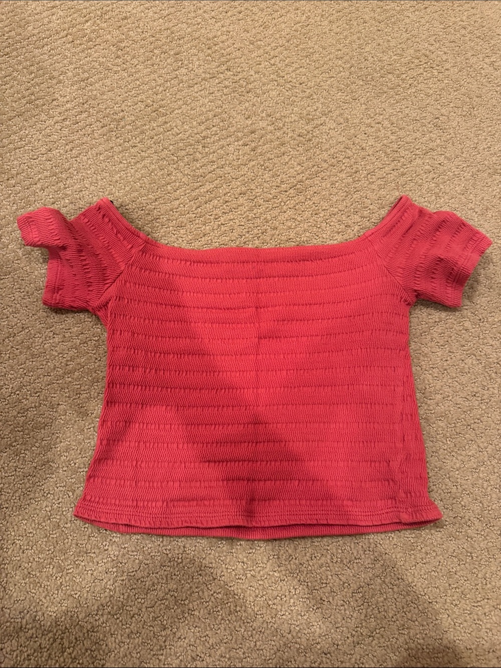 Forever 21 Coral Ribbed Off-Shoulder Crop Top